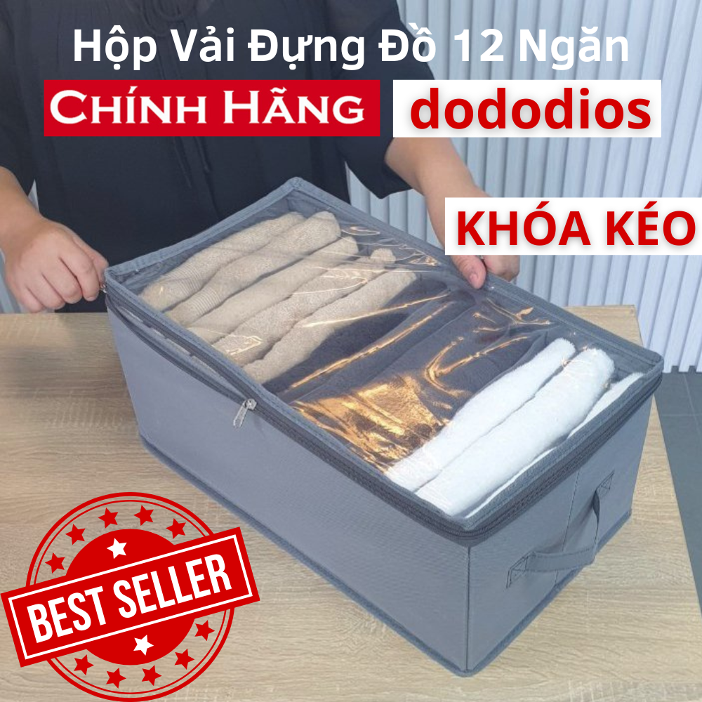 [12 Ngăn - Có Nắp Là Khóa Kéo Cao Cấp] Hộp vải đựng quần áo chia ngăn dododios chất liệu vải không dệt giỏ đựng quần áo đồ lót chia 9 và 11 ngăn mềm, hộp vải chia ngăn đựng quần áo có nắp - Chính hãng dododios