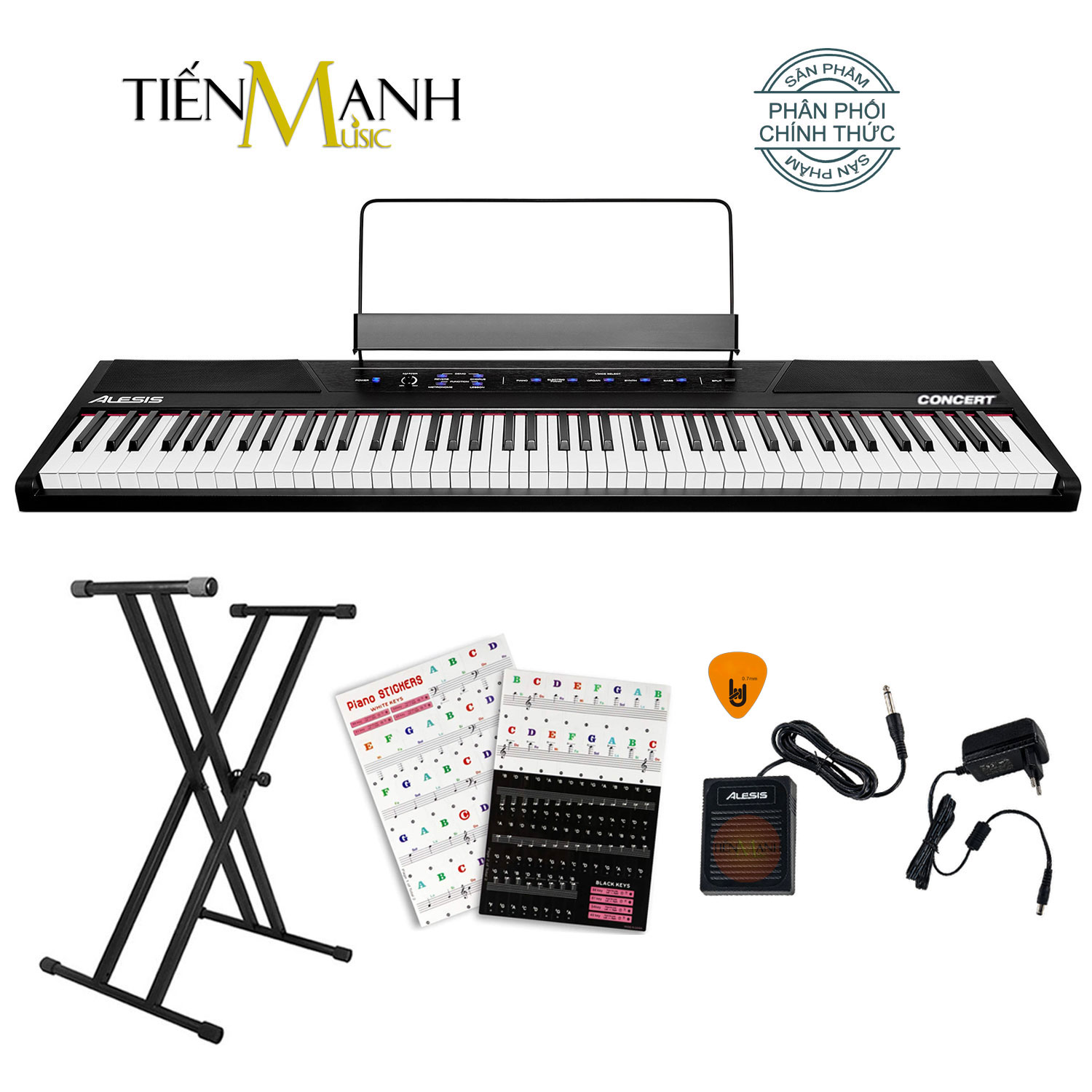 [Chân Đơn] Bộ Đàn Piano Điện Alesis Concert - 88 Phím nặng Cảm ứng lực Có Loa Hàng Chính Hãng USA - Kèm Móng Gẩy DreamMaker