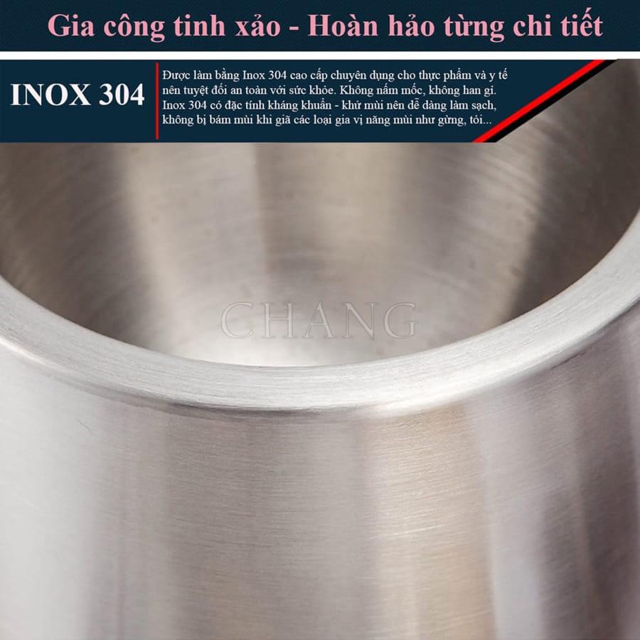 Bộ Chày Cối Inox 304 Có Nắp Đậy,  Chày Cối Nguyên Khối Dã Đồ Cực Nhuyễn Mịn Tiện Lợi Cho Gia Đình