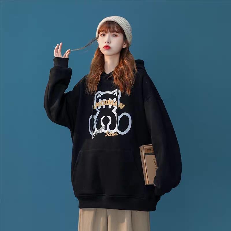 Áo khoác chui đầu hoodie nỉ ngoại tay phồng in gấu unisex ulzzang nam nữ AN426