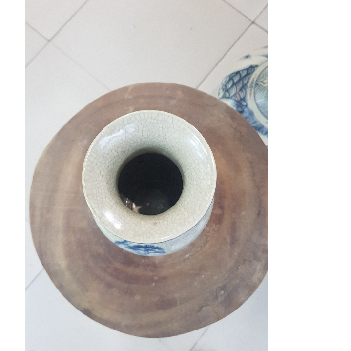 Bình hoa men rạn giả cổ họa tiết sơn thủy gốm bát tràng cao 28cm cắm hoa trang trí