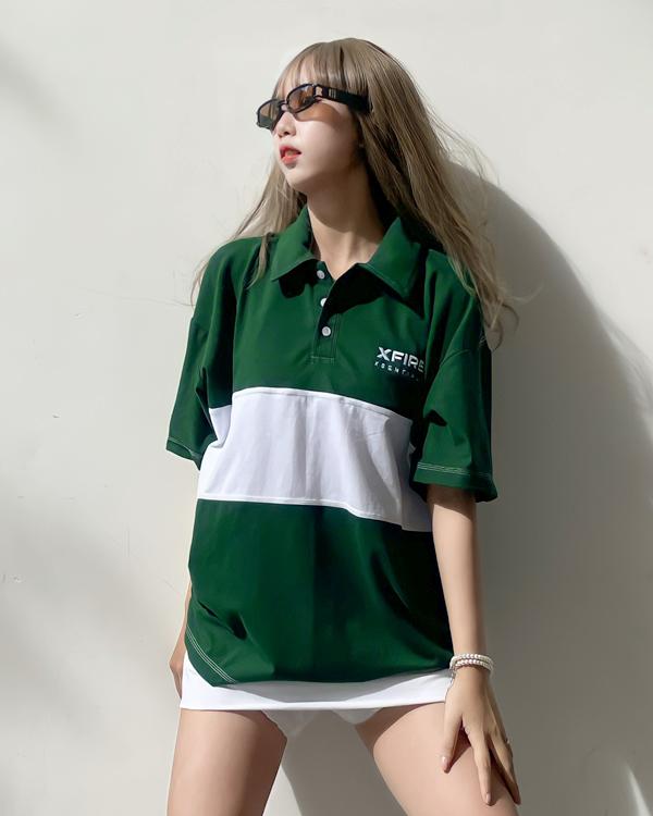 Áo Phông Thun Polo Nam Nữ Form Rộng Ngắn Tay Essential Xanh Lá Phối Trắng Local Brand by Xfire Unisex POLO-ESSCS-XT822