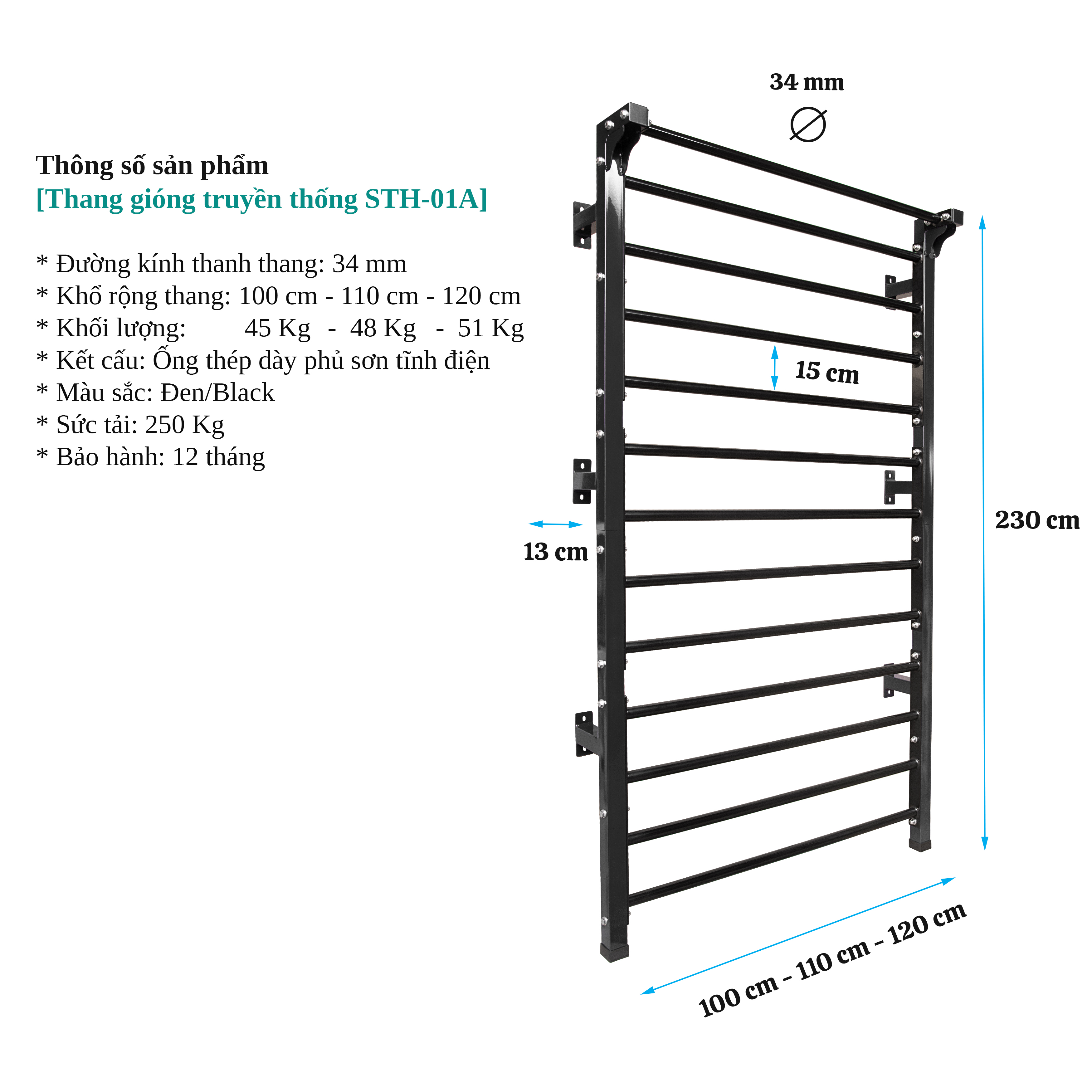 Thang gióng truyền thống - Stall bars Pocorrys STY-01A (Yoga, Gym, Gymnastics)