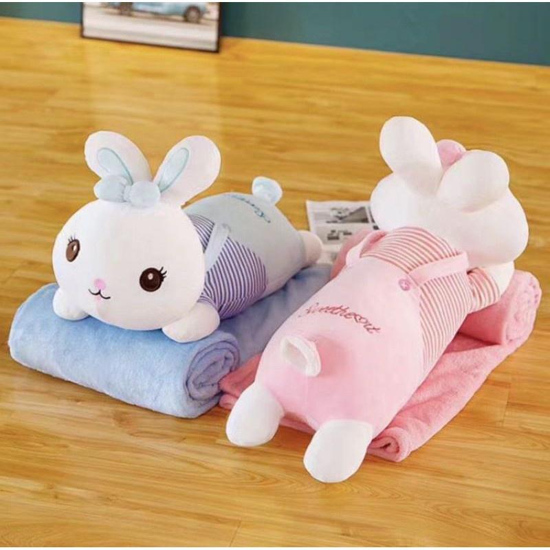 Bộ Chăn Gối Văn Phòng Thỏ Xinh Kèm Mền Tiện Lợi size 65cm