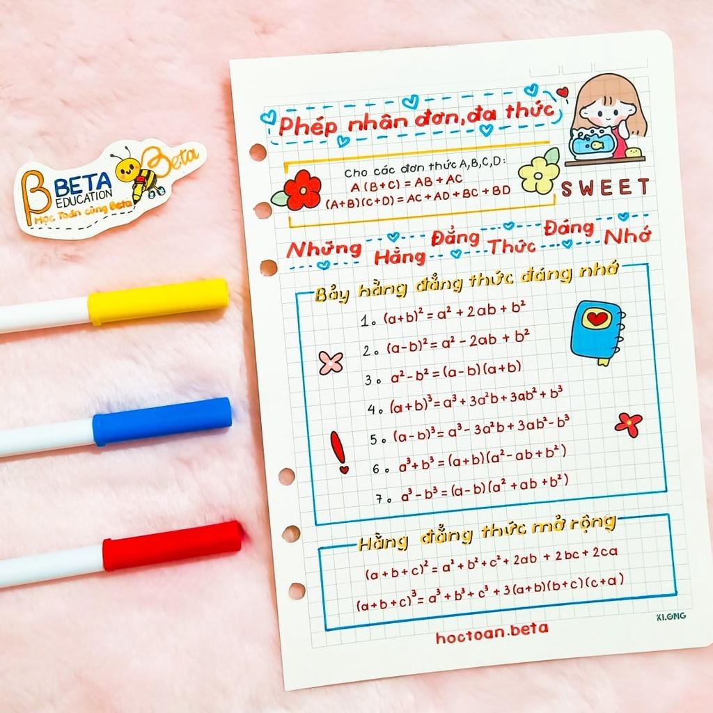 Sổ takenote toán 8, sổ tay ghi chép toán 8, sổ lò xo bìa trong Beta, sổ còng đóng Binder làm sổ planner bullet journal