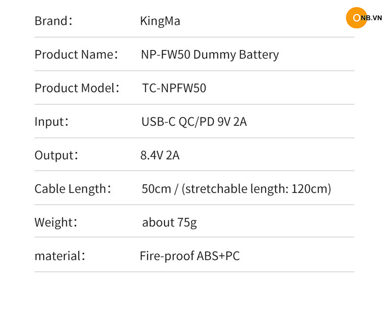 Kingma Pin Giả Dummy FW50 - Type C cho So-ny Alpha a6xx ZV-E10