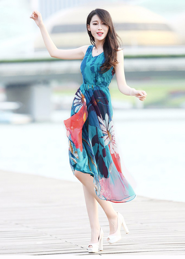 Đầm Maxi Dạo Biển Tươi Tắn - Xanh