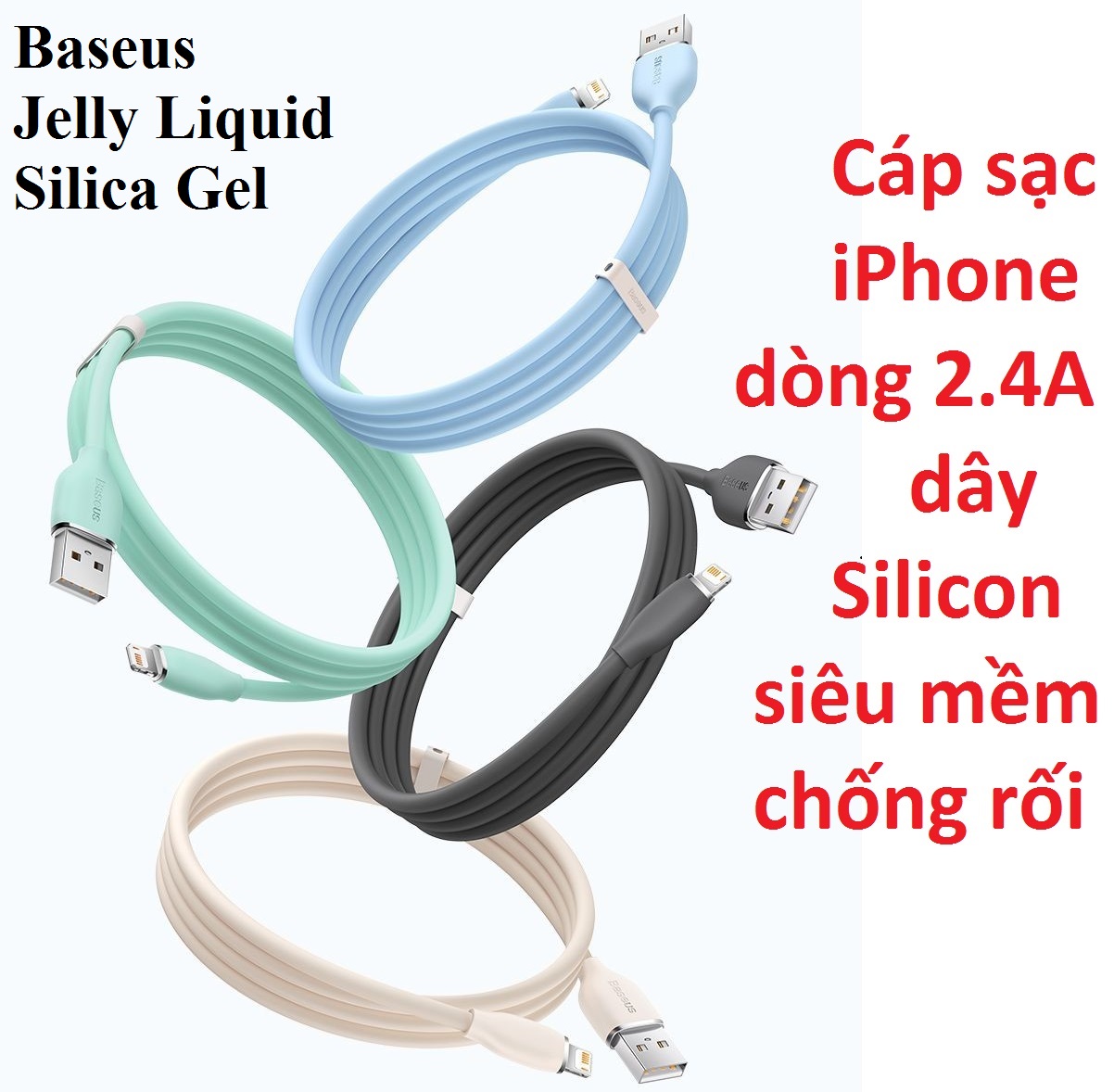 Cáp sạc iP dòng 2.4A dây silicon siêu mềm Baseus Jelly Liquid Silica Gel model CAGD00001 - Hàng chính hãng