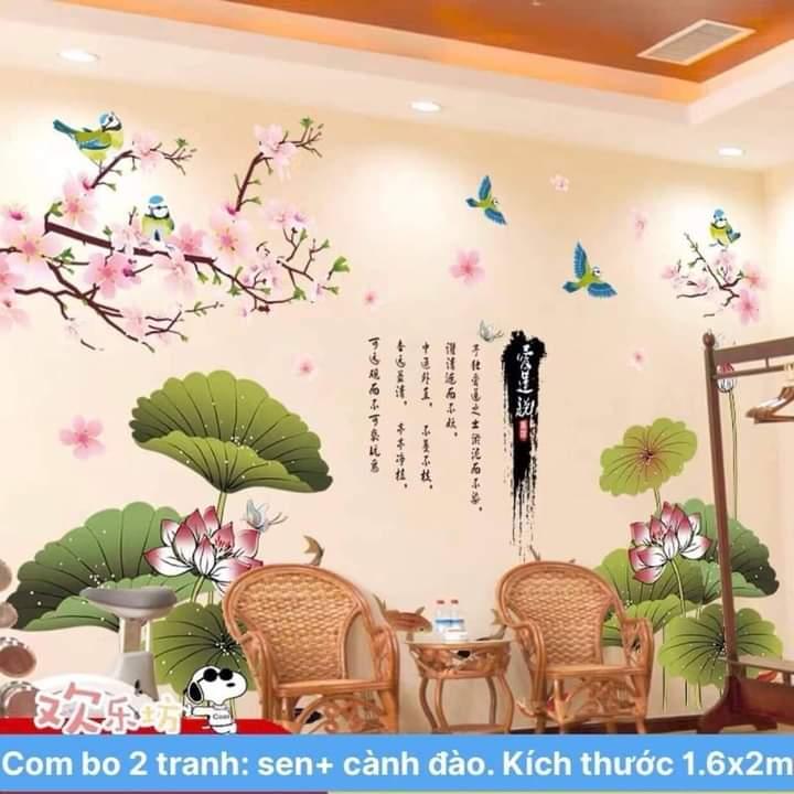 DECAL DÁN TƯỜNG ĐẦM SEN VÀ CÀNH ĐÀO HỒNG 6 - HP404