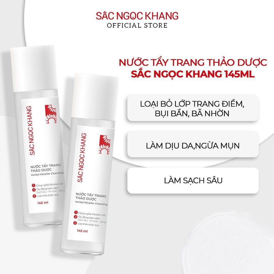 Combo 5 món Nước tẩy trang 145ml + Sữa rửa mặt 100g + Nước hoa hồng 145ml + Kem chống nắng 50g + Kem dưỡng da ban đêm 10g [Sắc Ngọc Khang official]