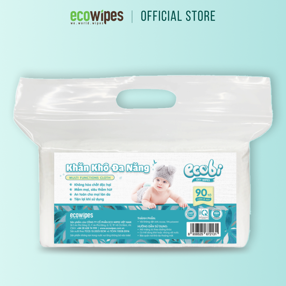 Khăn khô đa năng cho bé Ecobi túi 90 tờ dùng thay khăn sữa an toàn cho trẻ sơ sinh