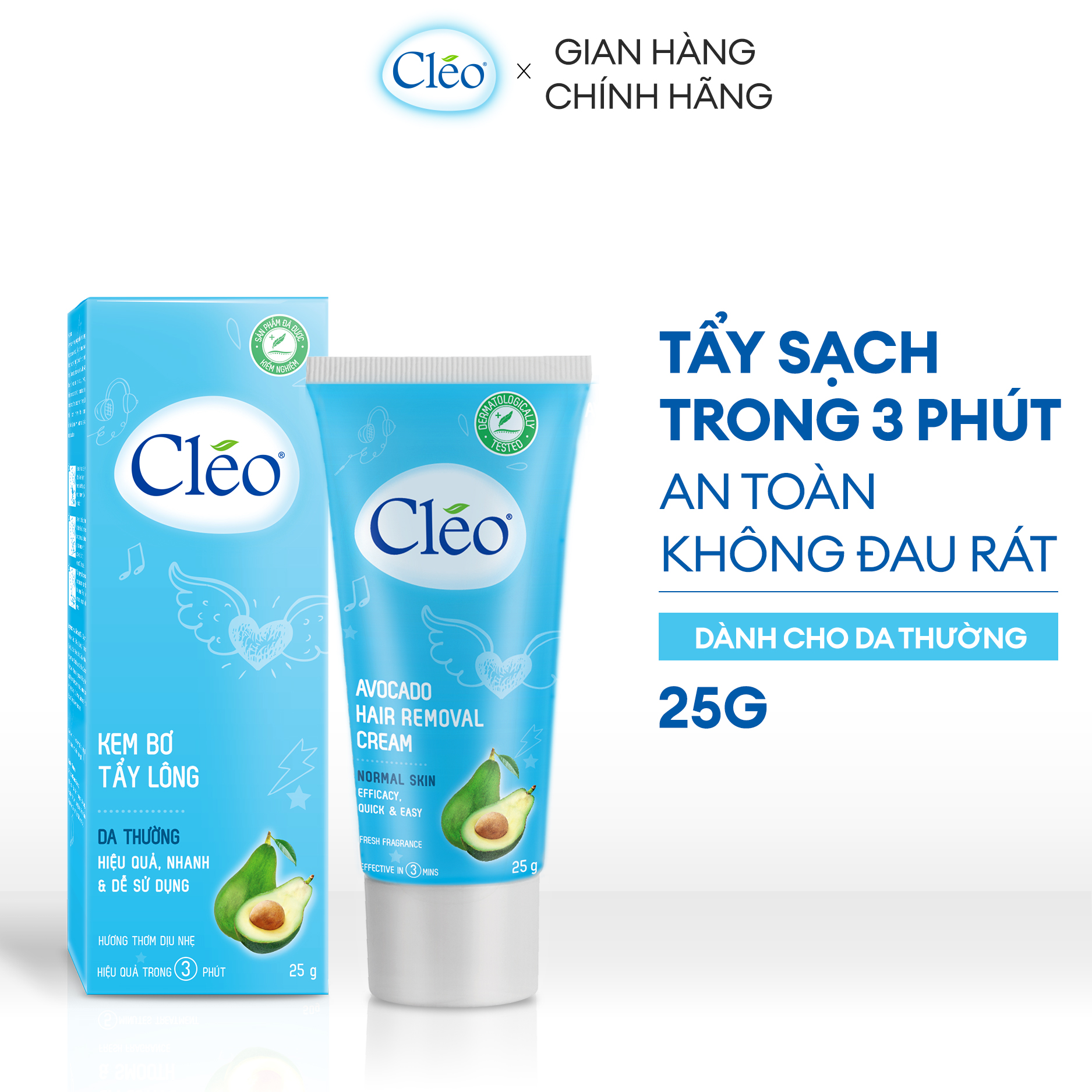 Kem Tẩy Lông Chiết Xuất Bơ Cleo Dành Cho Da Thường 25g, an toàn, không đau và đạt hiệu quả nhanh chóng