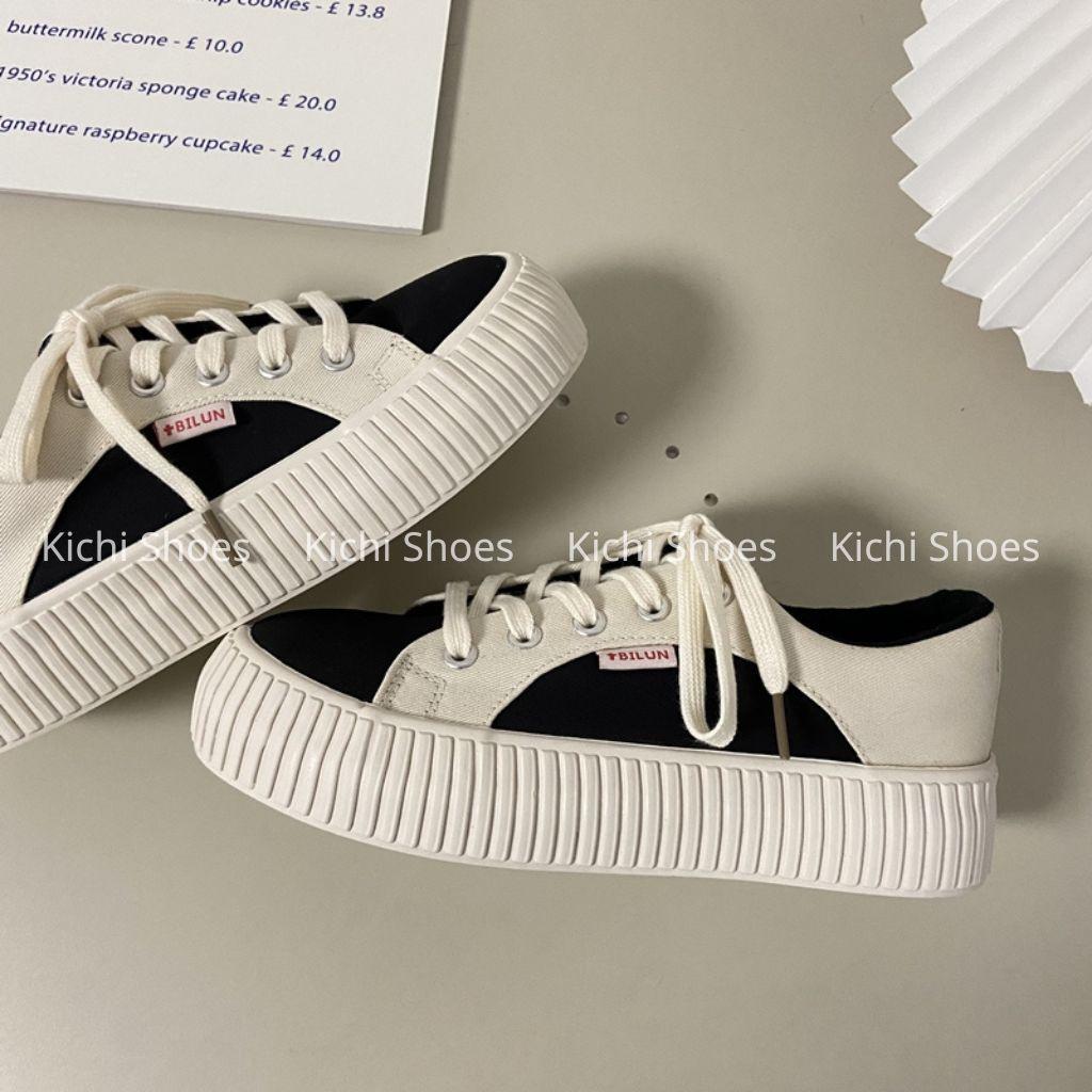 Giày canvas Xulimong cổ điển màu be mix đen, vàng phong cách ulzzang Kichi Shoes - mã 1156