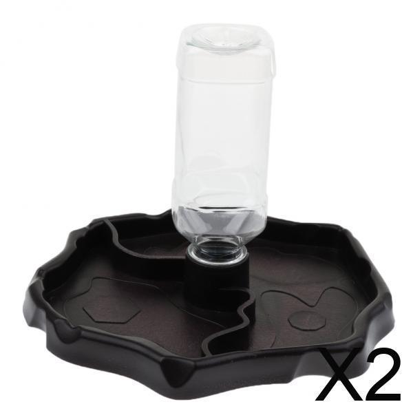 2xAutomatic Reptile Tortoise Gecko Dark Brown Water Resin Feeding Bowl