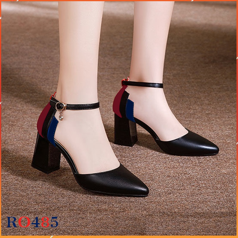 Giày cao gót nữ đẹp đế vuông 6 phân hàng hiệu rosata hai màu đen trắng ro485
