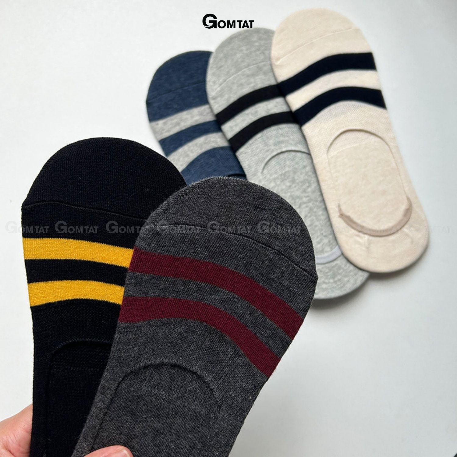 Combo 5 đôi Vớ lười Nam Mẫu Sọc Ngang, Tất Lười Cotton cao cấp, có đệm sao su chống tuột gót