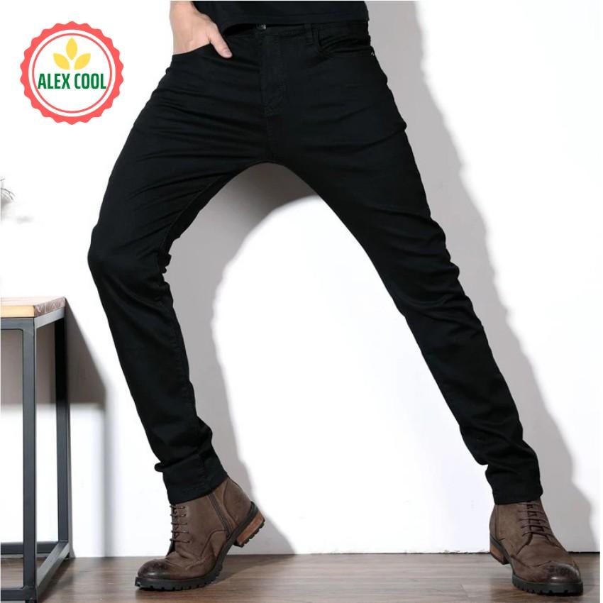 Quần jean nam đen trơn chất bò mỏng nhẹ ống côn cao cấp, phù hợp mùa hè, alex cool
