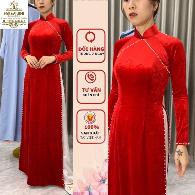 Áo dài nhung cao cấp_tông đỏ chủ đạo