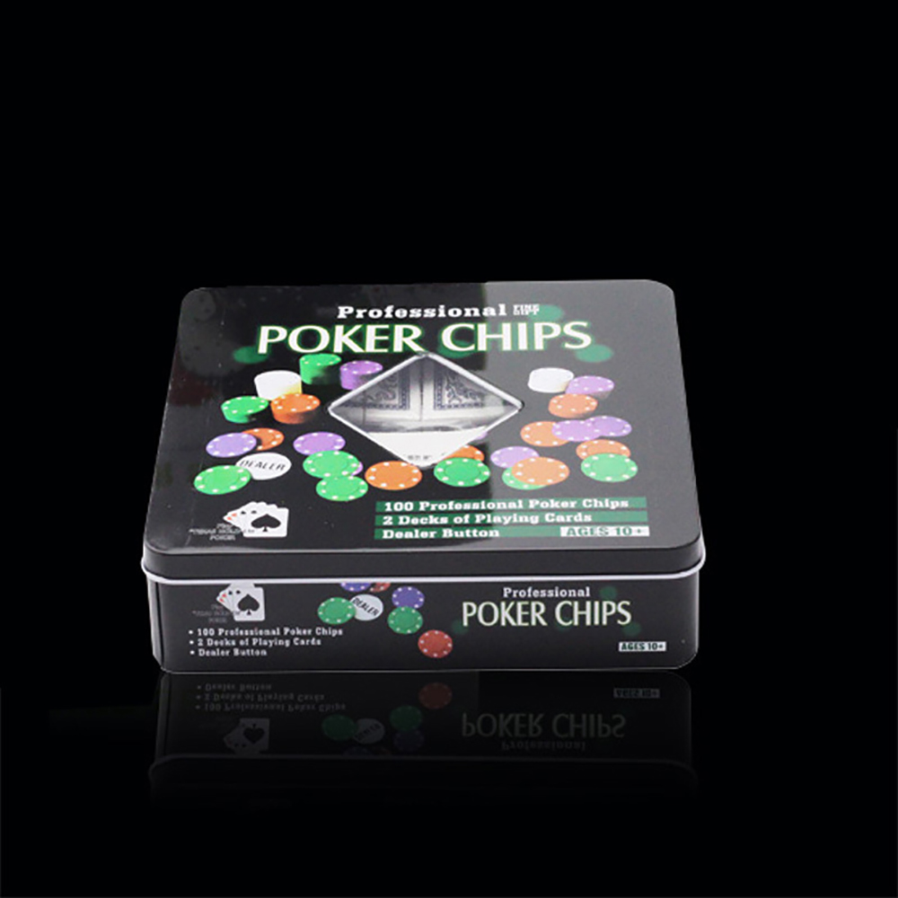 Bộ Phỉnh 100 Chip Poker Có Số Hộp Sắt Vuông Cao Cấp Texas Hold'em Blackjack Full Hộp