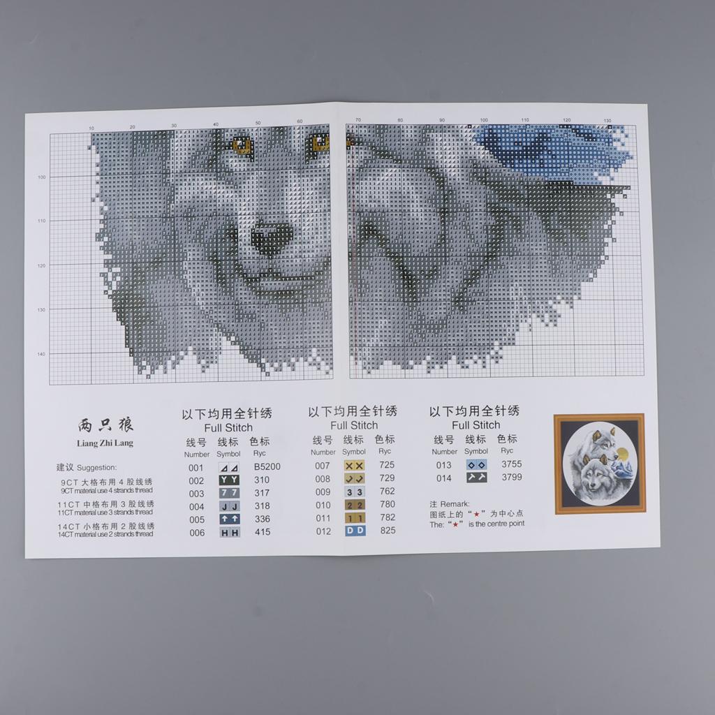 Wolf Cross-Stitch Kit Handmade Needlework Craft DIY Ribbon Embroidery