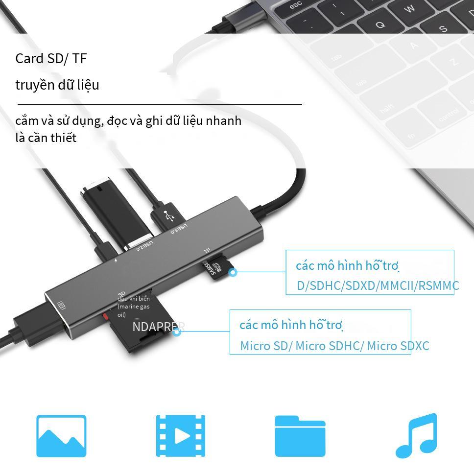 Đảm bảo chất lượng Trạm nối sáu trong một Type-c sang HDMI usb3.0 bộ chuyển đổi đa chức năng máy tính xách tay đầu đọc thẻ sd/tf