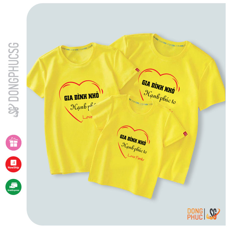 Áo gia đình nhỏ hạnh phúc to Đồ gia đình 3/4/5 người giá rẻ Thun cotton dày dặn Màu vàng GD301VD