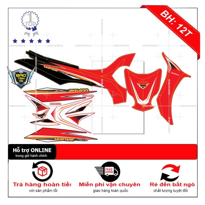 Tem rời dán xe wave 125i đỏ đen - Bi Decal