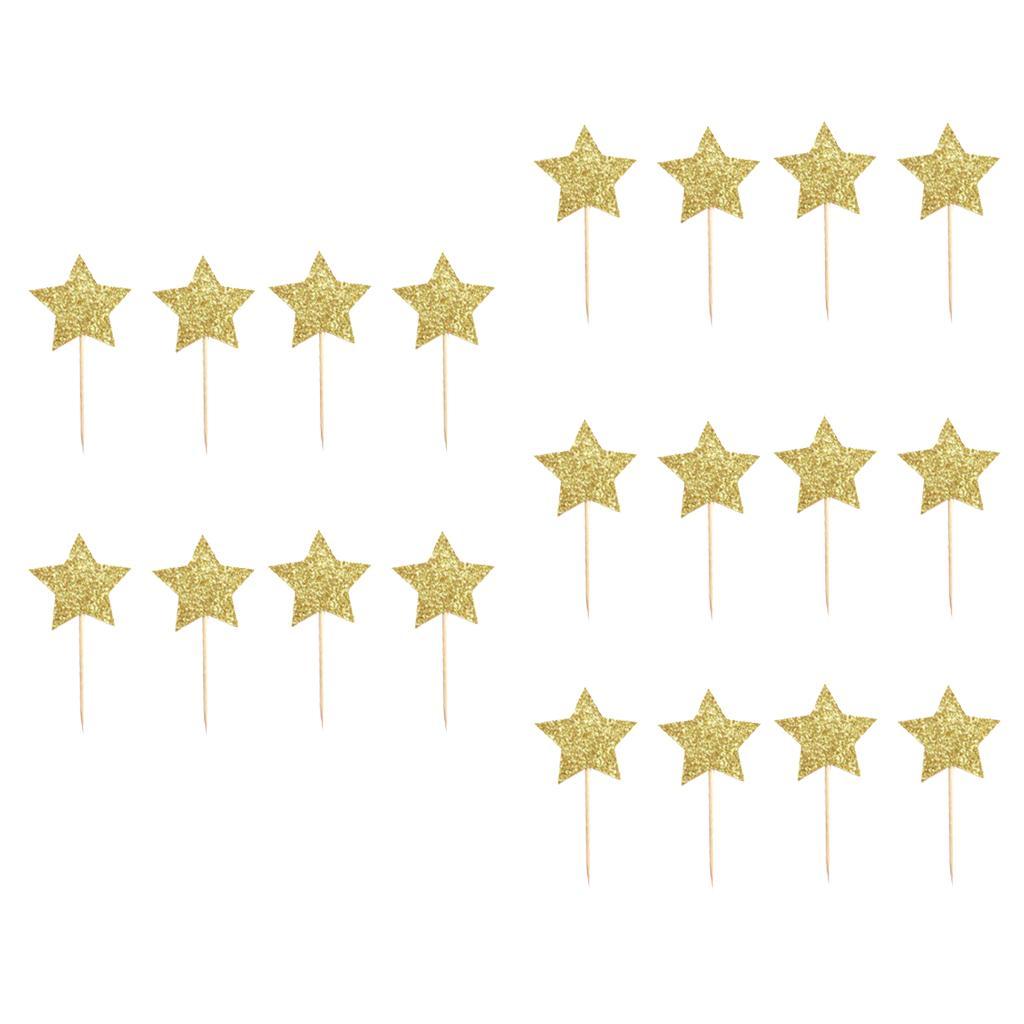 20pcs Glitter Paper Star Cake Topper Birthday Kids Baby Shower Cake Decor