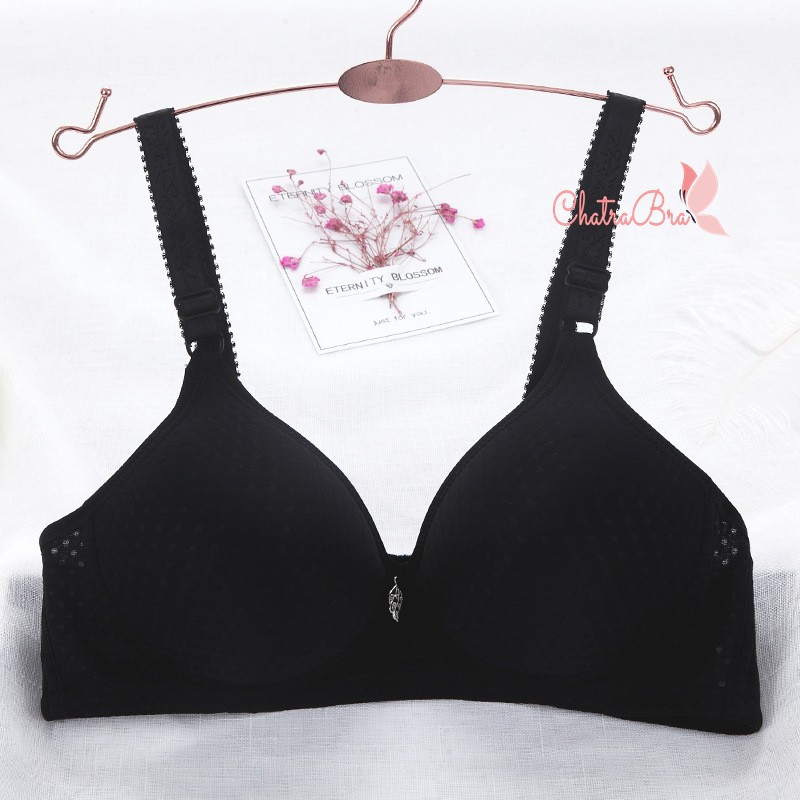 Áo lót trơn không gọng mút đệm vừa cotton chấm bi chìm