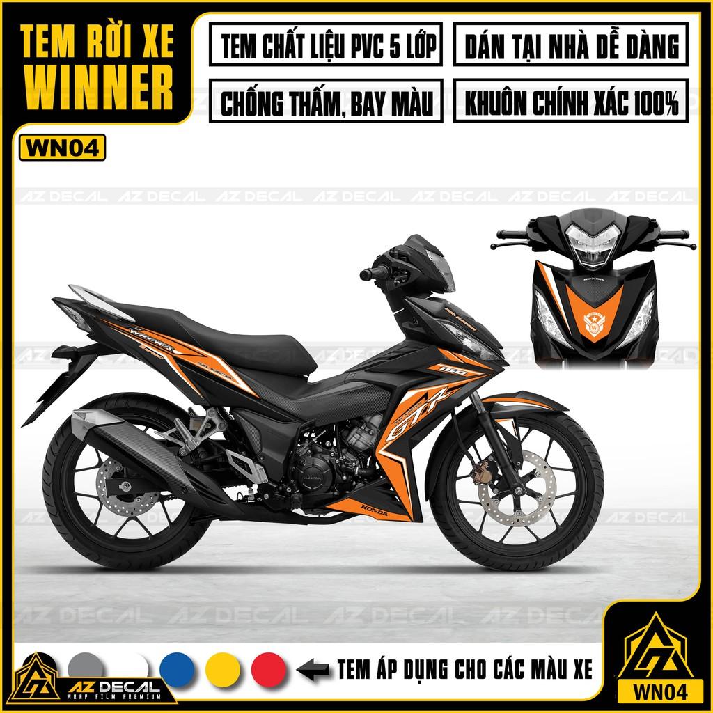 Tem Rời Dán Xe Winner V1 / 150 Mẫu GTR | WN04 | Decal Chế Xe Chất Liệu PVC Cao Cấp - Trắng Cam