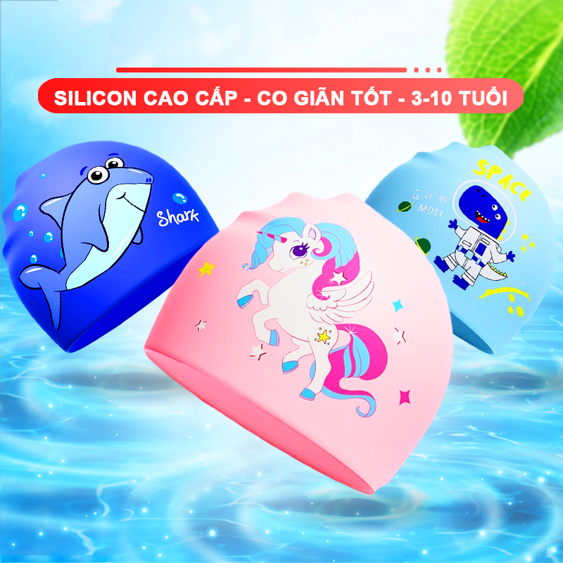 Nón bơi cho bé silicon BBShine, Mũ bơi cho bé gái và bé trai chống nước nhiều họa tiết xinh xắn – NB008