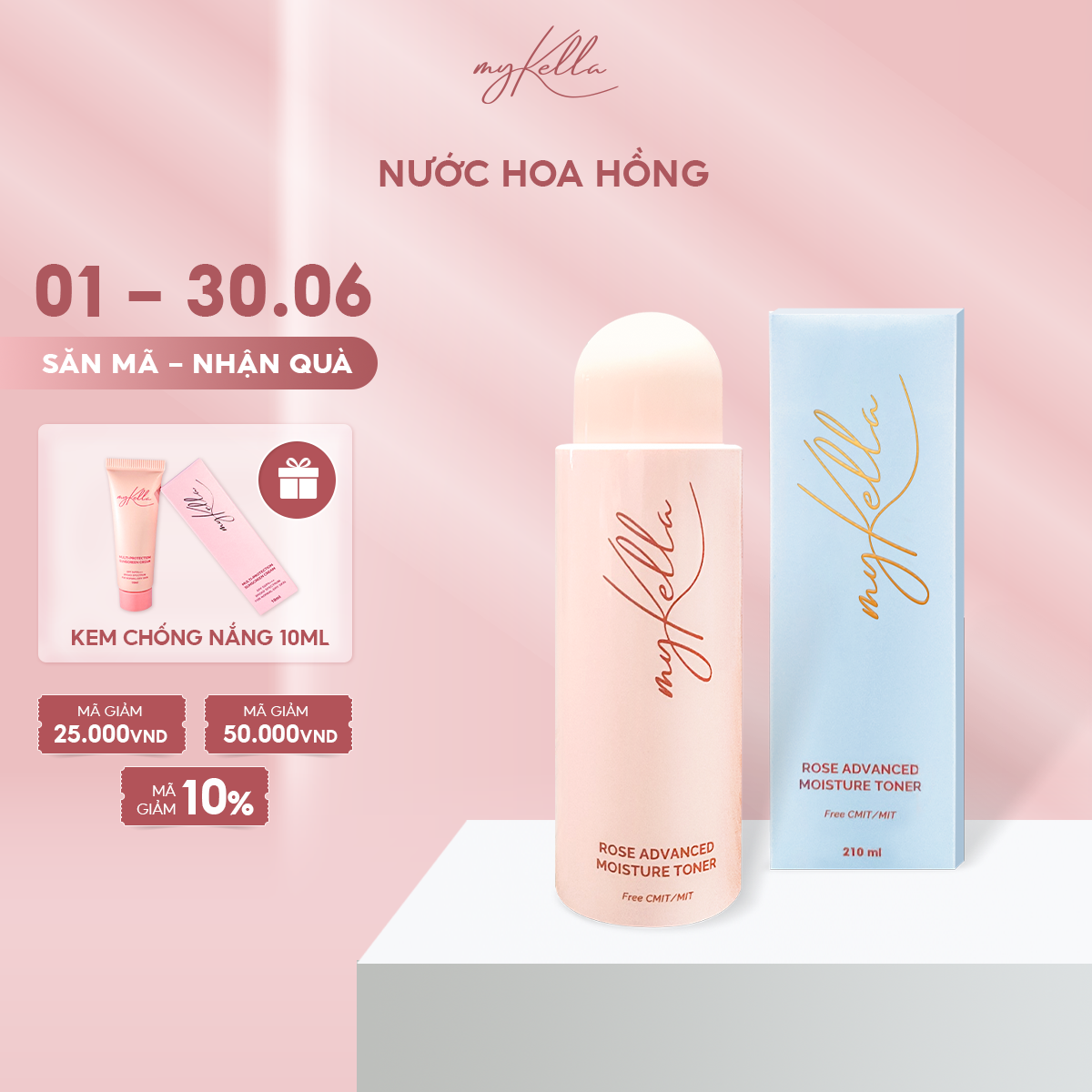 Nước Hoa Hồng myKella Dưỡng Ẩm, Giảm Mụn, Dịu Nhẹ &amp;  An Toàn Cho Mọi Loại Da