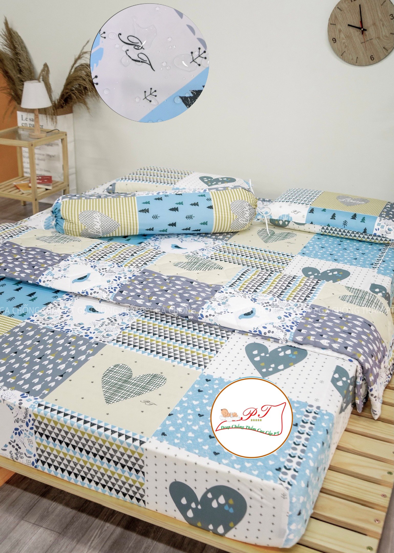 Ga Chống Thấm Cao Cấp PT Mẫu Họa Tiết Love Xanh