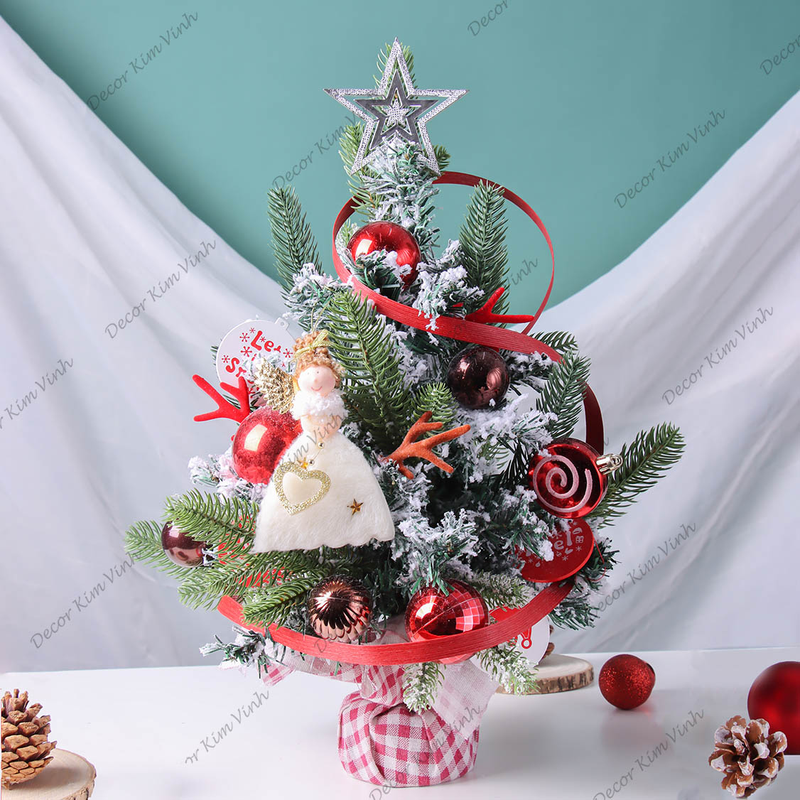 Cây Thông Hàn Quốc THQ15 45cm Dây Xoắn ĐỎ Trang Trí Giáng Sinh