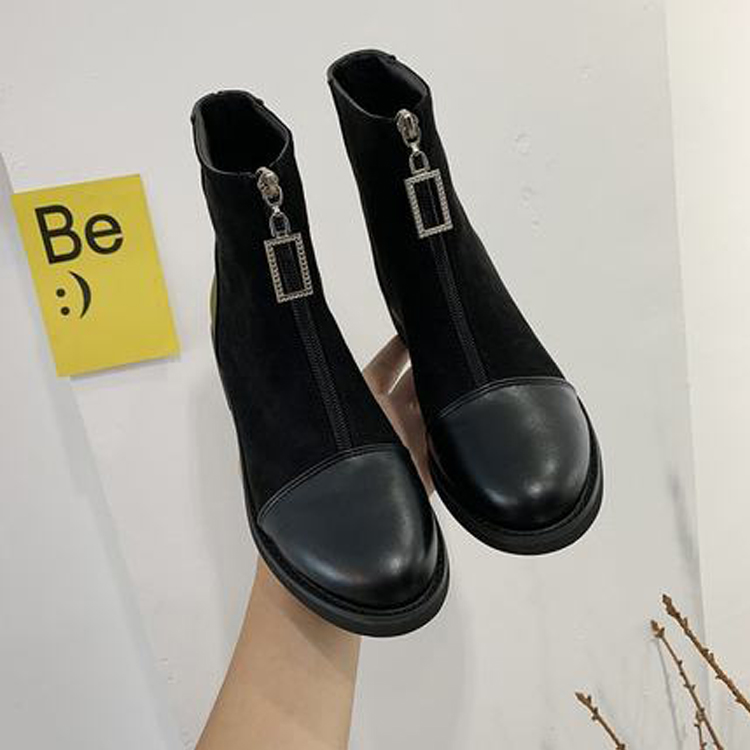 Boot nữ cổ ngắn đế thấp 4cm KHÓA KÉO hiện đại GBN105