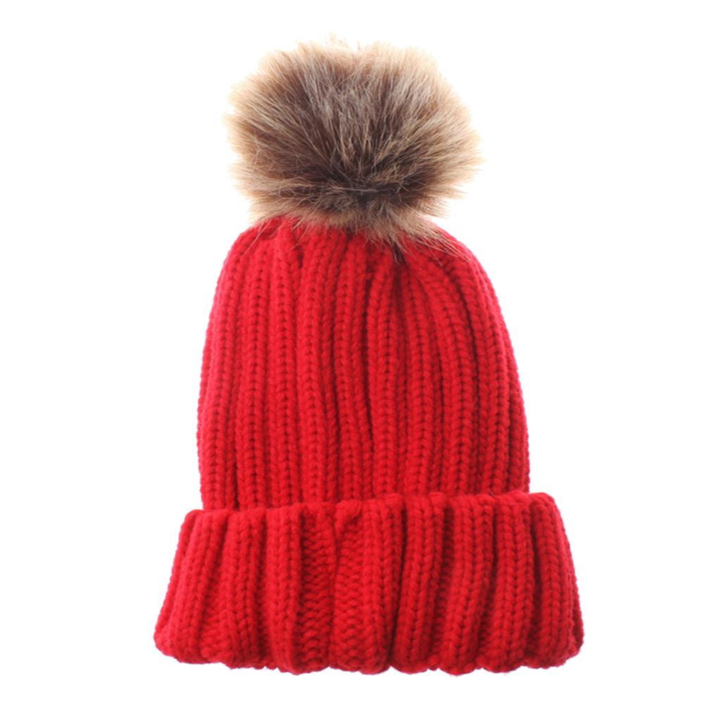 Baby Unisex Winter Warm Faux Double Fur Pom Bobble Knit Beanie Hat Cap