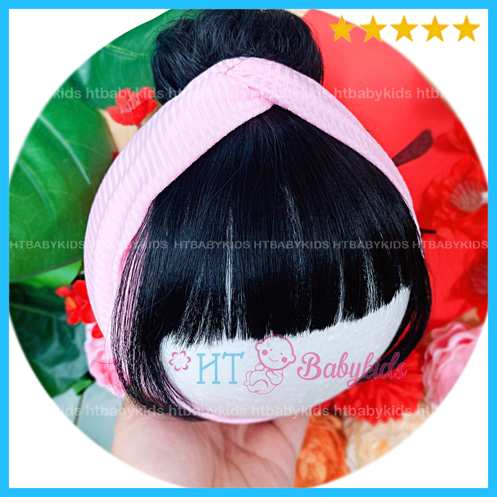 Turban Băng Đô Tóc Giả Xoăn 1 Búi Chỏm Cho Bé Gái