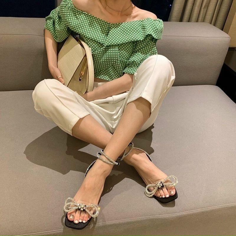 SANDAL QUAI MICA NƠ THẮT TO GÓT NHŨ HÀNG ĐẸP - 3P