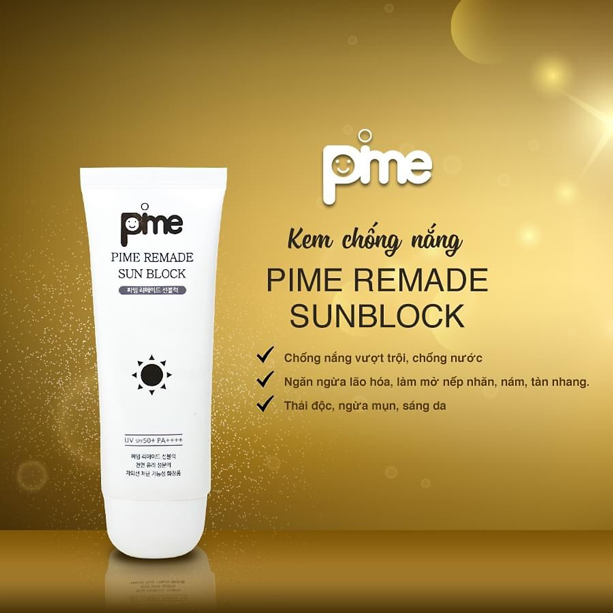 Kem Chống Nắng Pime Remade Sun Block nâng tông, lành tính, thẩm thấu nhanh, không dính bết, kiềm dầu SPF50+/PA++++ 60g