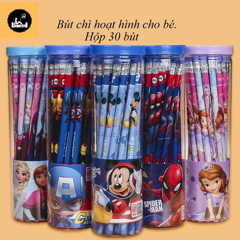 Hộp 30 Bút Chì Iron Man, Spider, Elsa, nàng bạch tuyết, Chuột Micky. CHINAGO.STORE