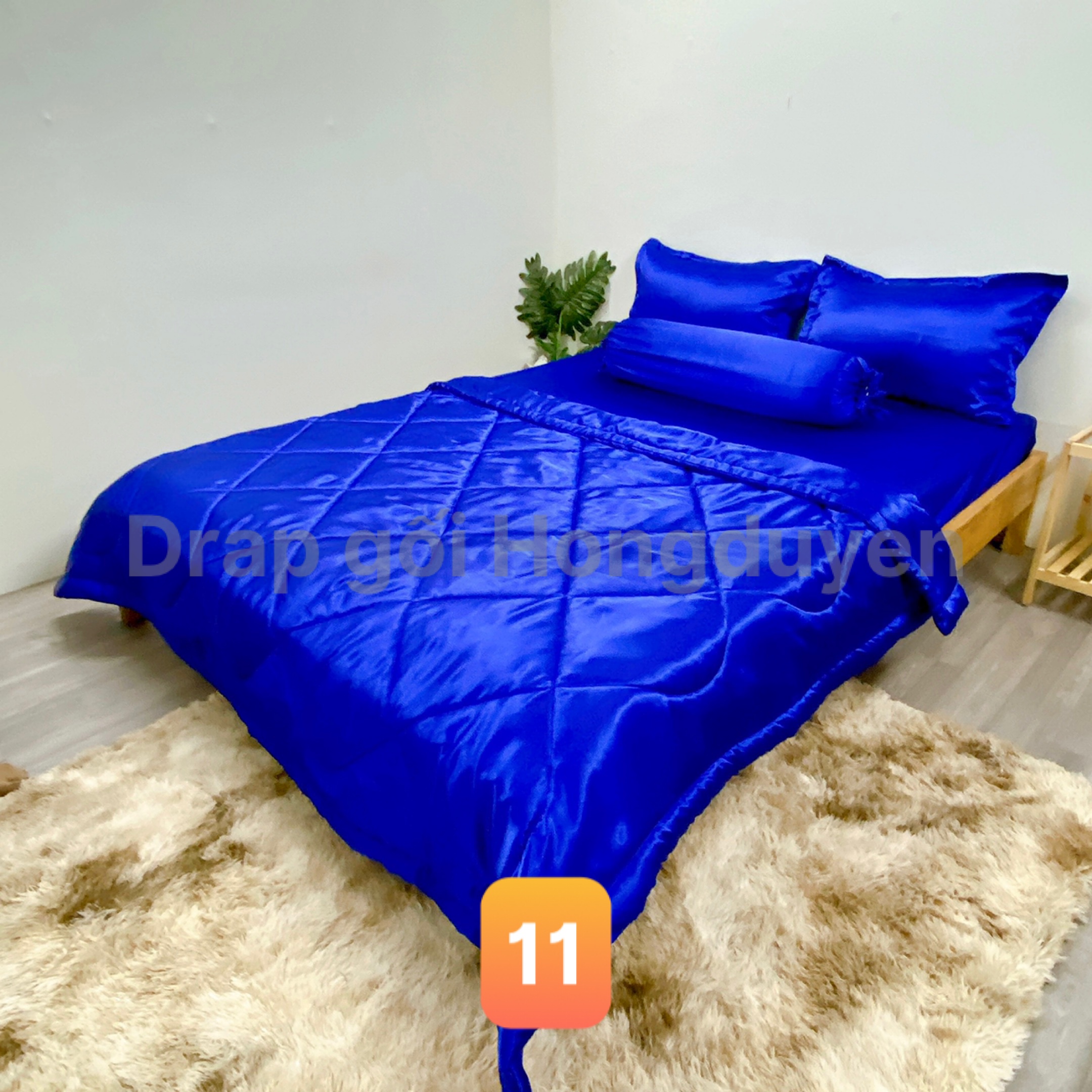 Trọn bộ chăn-vỏ gối-ga phi bóng 1m6/1m8 trơn xanh coban 11. Bộ drap phi bóng 1 màu. Bộ grap phi bóng. Bộ drap phi lụa. Bộ grap phi lụa. Bộ ga phi lụa. Ga giường - drap giường - grap giường - ra giường.