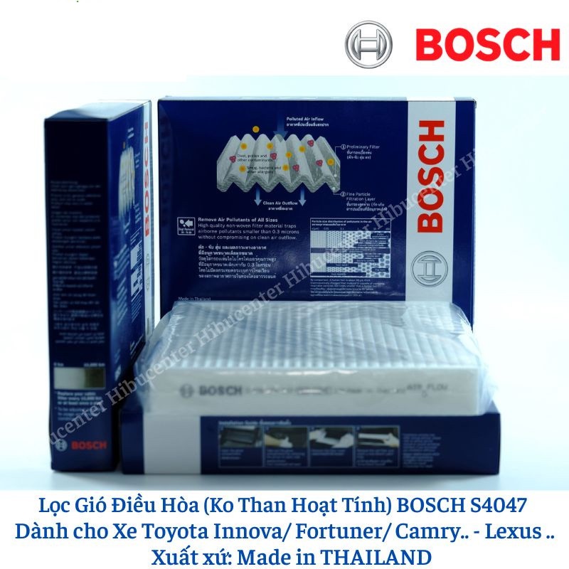 Lọc Gió Điều Hòa Loại Tiêu Chuẩn / BOSCH / Mã S4047 / Dành cho Xe Toyota Innova, Fortuner, Camry, Vios.. .Lexus LX 570,GS300..