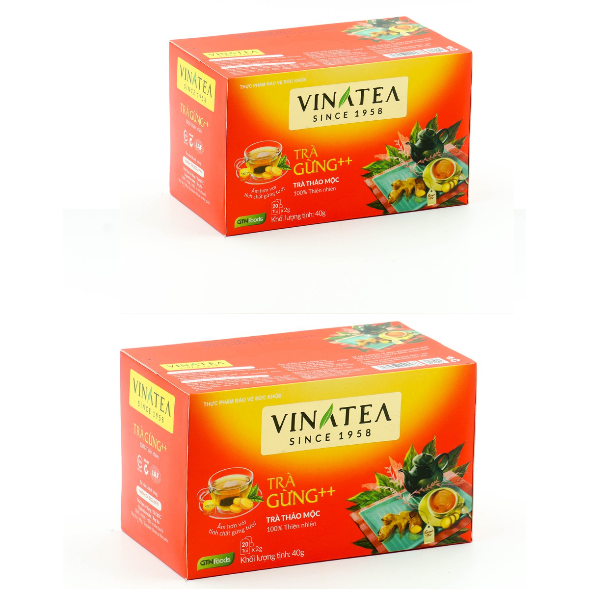 Combo 2 hộp Trà Vinatea Gừng ++ Túi Lọc (40g/hộp)