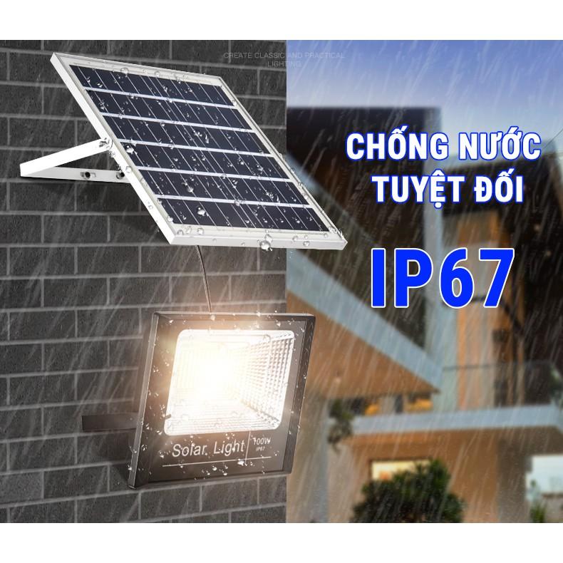 Đèn pha năng lượng mặt trời 100w sáng mạnh, pin lâu - Tấm pin rời dây nối 5m và kèm remote điều khiển