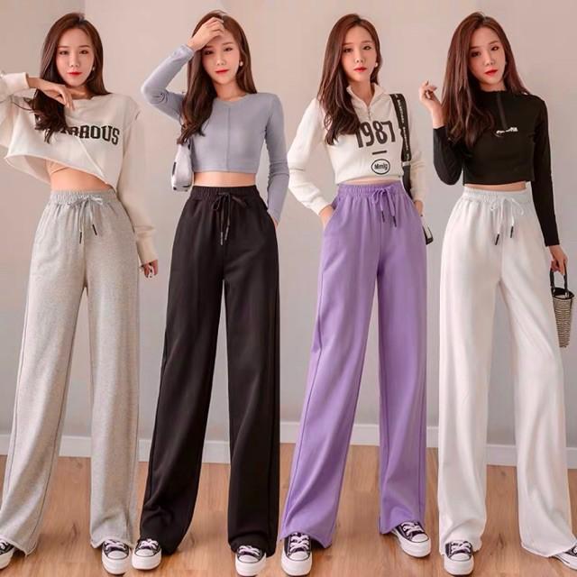 Quần jogger nữ rách line ống rộng dáng suông dài chạm gót 3 màu