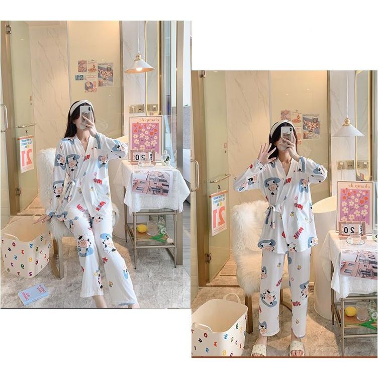 Bộ ngủ pijama kimono mặc nhà chất cotton tăm, đồ ngủ kimono cho bé và mẹ bầu