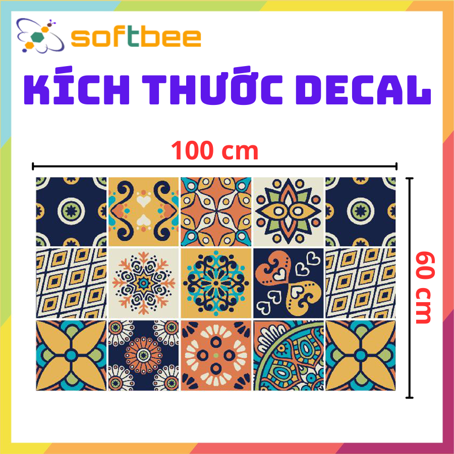 Dán nhà bếp, dán nhà tắm, dán cầu thang, dán tường bằng những set decal gạch bông cổ điển. kích thước 0.6m x 1.0m / set, không thấm nước, có keo sẵn mặt sau