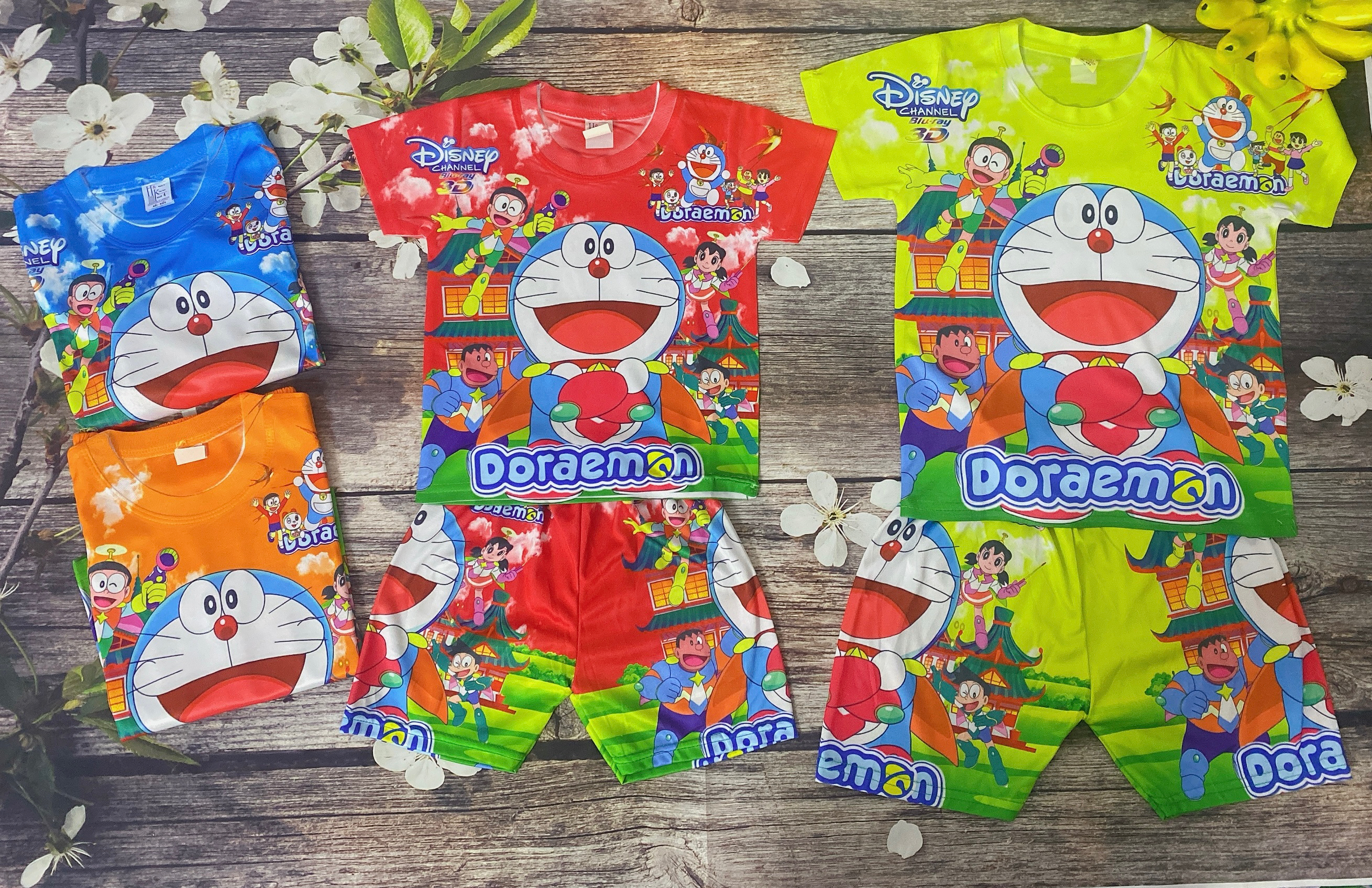 Bộ Thun Size 7-19Kg, 6 Tháng-5 Tuổi In 3D Đoraemon, Áo Quần Thun Lạnh Bé Trai
