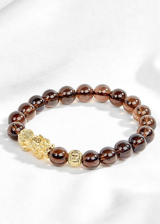 Vòng tay thạch anh khói thiên nhiên phối tỳ hưu mạ vàng Ngọc Quý Gemstones