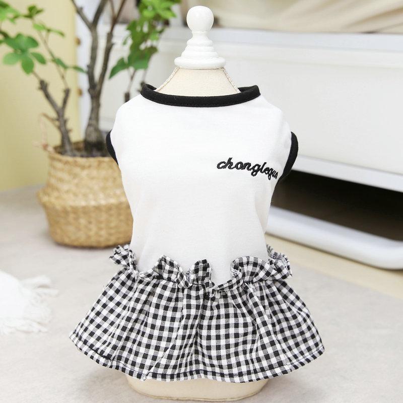Váy cho chó mèo, thêu trắng đen vải cotton , ấm áp thoáng mát , Quần áo thú cưng